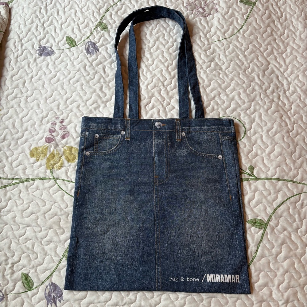 Rag & Bone Lenox This Is Not Denim Miramar Light Tote Bag Novelty Spell Out